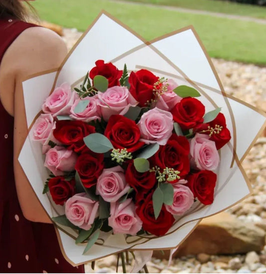 Red and pink Bouquet 24 Roses - 50% off only this week.