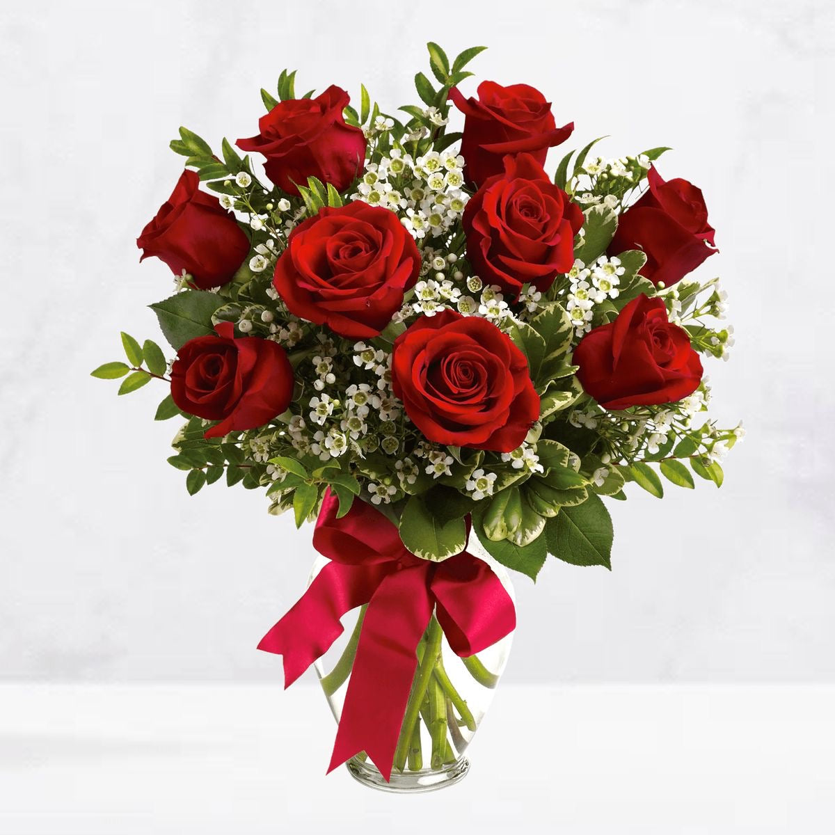 12 Roses Bouquet in Clear Vase