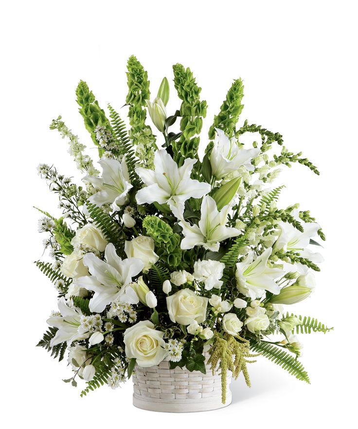 Sympathy white Flowers - Funeral Small basket arrangement