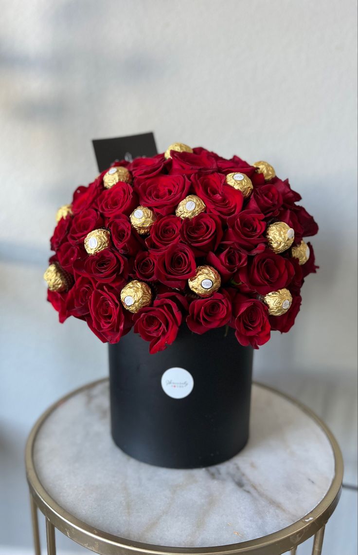 Black Box with Red Roses with 30 Roses and Chocolate.