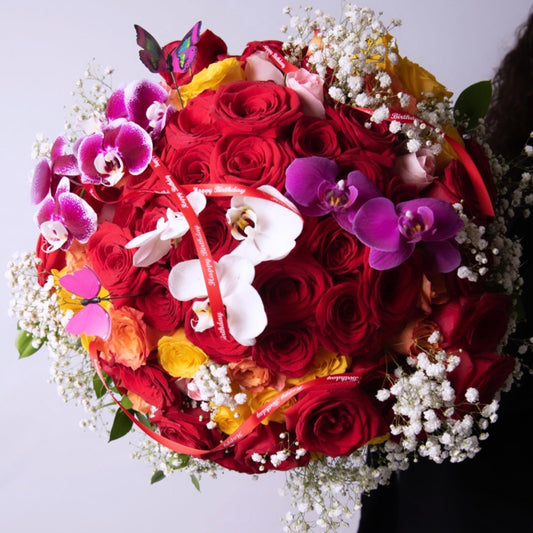 80 Red Roses and Orchids Bouquet